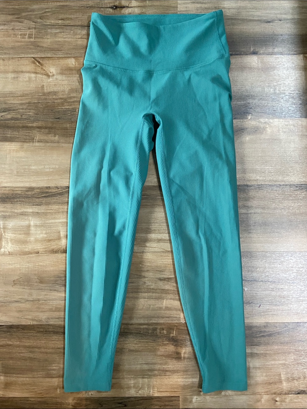 High-Waist Teal Ribbed Leggings